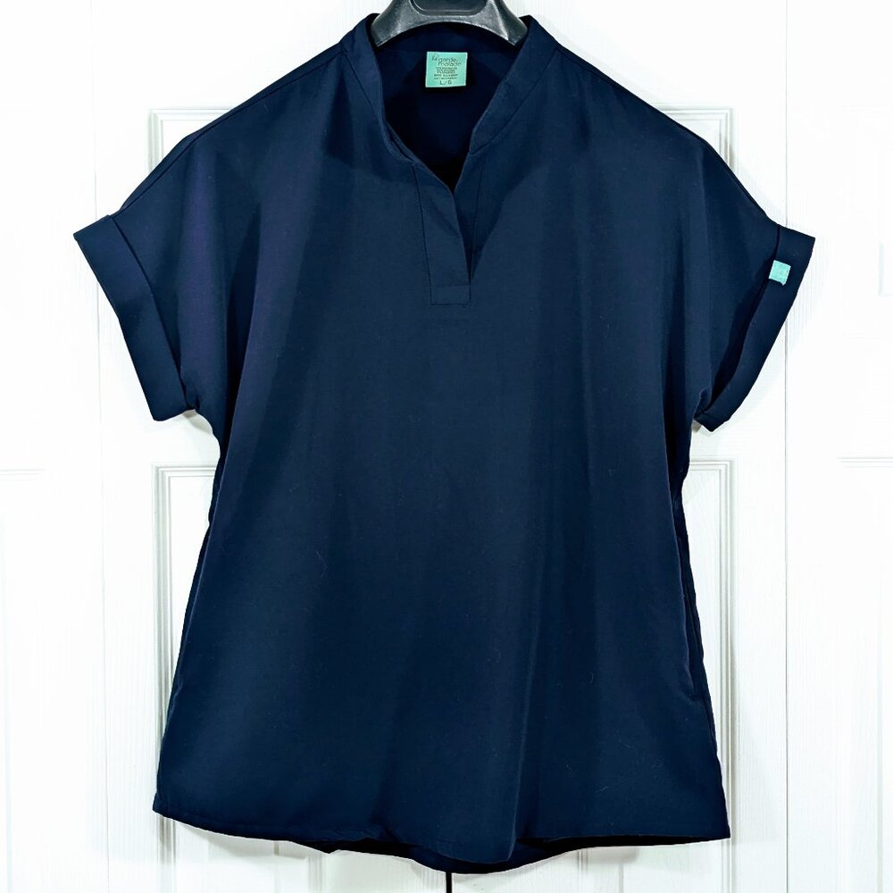 Garde Malade Navy Blue Scrub Top - Mandarine Collar - Picture 1 of 10